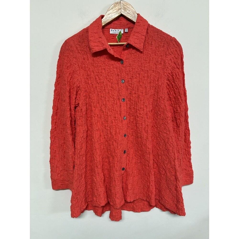 Habitat Coral Orange Wearable Art to Wear Artsy Blouse Crinkle Womens S Unique